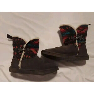 American Eagle Outfitters Suede Faux Fur Lined Boots Women's Size 7 Brown Aztec